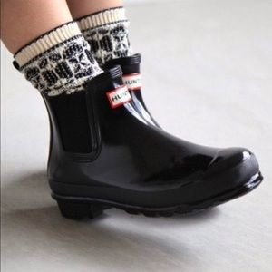 HUNTER Original Gloss Black Chelsea Rain Boots, Sz 6